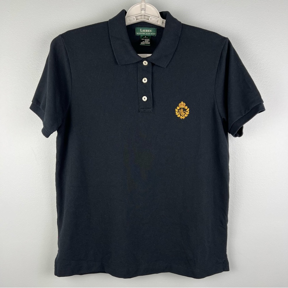 Ralph Lauren Polo Shirt Womens Size S Black Gold Crown Logo Embroidered Vintage